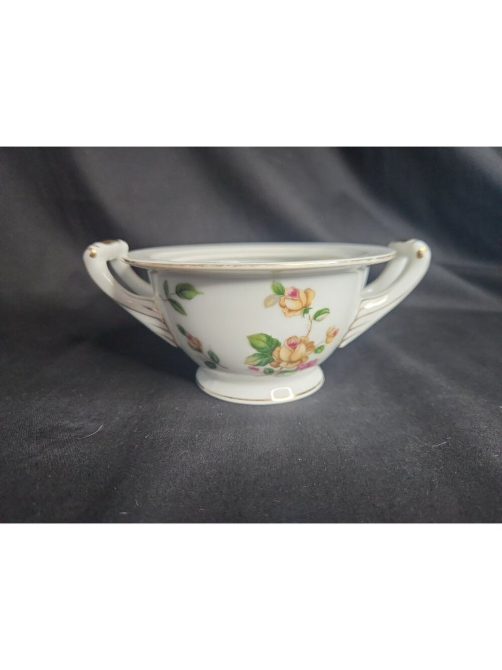 Vintage Lynmore China Sugar Bowl Golden Rose Pattern No Lid 2 Handle